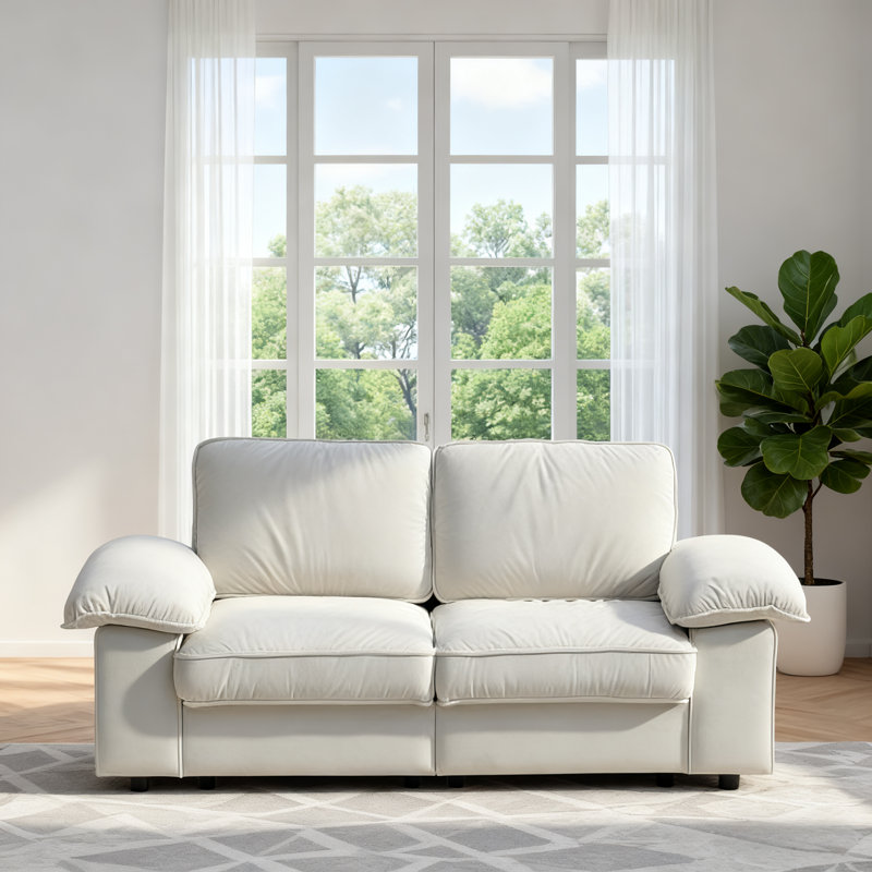 78.74" Cream White Velvet Loveseat Sofa – Soft Durable Upholstery, Built-In Hidden Storage | Space-Saving Compact Design for Small Living Rooms & Apartments