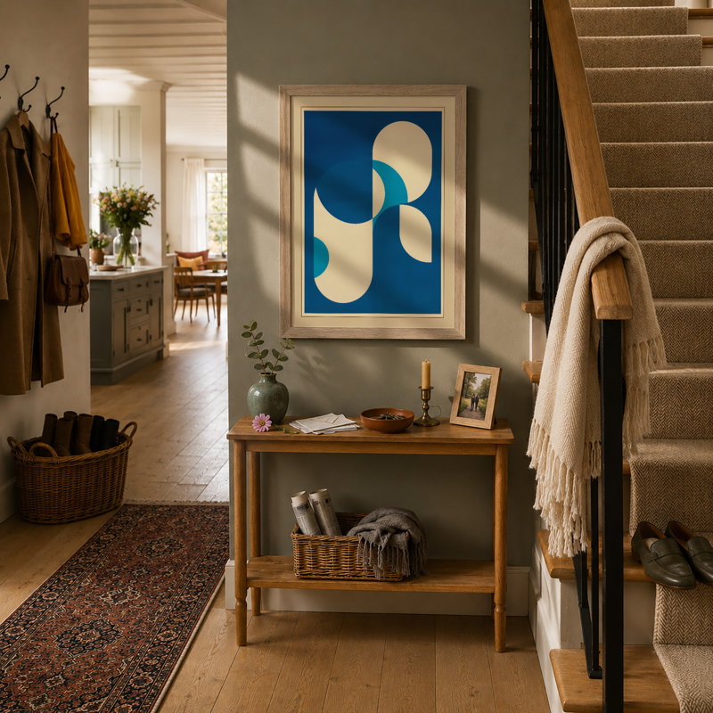 Curved Forms in Motion Geometric - Framed Print, A4 - 29.7 x 21.0 cm, Oak