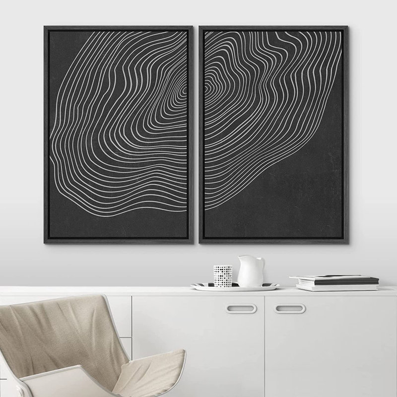IDÉE4WALL, reproduction d'art sur toile encadrée, ensemble d'anneaux d'arbre blanc, vagues, plantes florales, illustrations, art moderne, nature, coloré, pour le salon, la chambre à coucher, le bureau