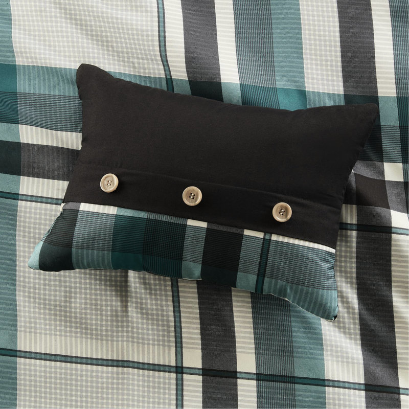 Édredon 9 pièces en microfibre avec motif écossais bleu sarcelle / noir, y compris tous les draps et édredon lavable à la machine, drap assorti, -
