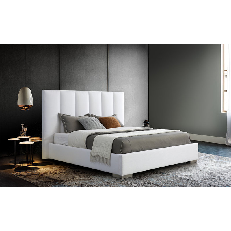 Almanzar Tufted Upholstered Velvet Bed, Queen, White