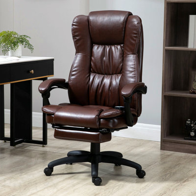 Fauteuil de bureau brun à haut dossier, avec vibration à 6 points, 5 modes, fauteuil de direction, fauteuil pivotant en cuir d'unité centrale, dossier inclinable et repose-pieds rétractable