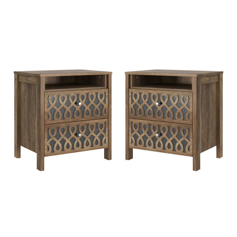 Table de chevet 2 tiroirs avec rangement ouvert Pruitt, Brun