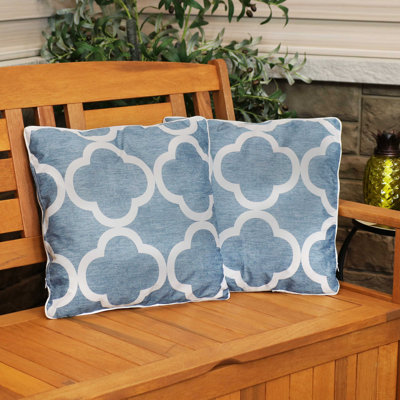 16" x 16" Polyester Square Outdoor Throw Pillows - Blue and White Quatrefoil