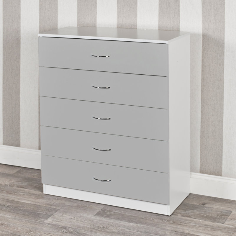 Keever 75cm W 5 - Drawer Chest of Drawers, White/Grey