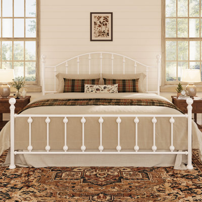 Metal Bed Frame with Victorian Wrought Iron-Art Headboard and Footboard
