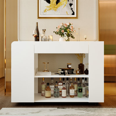 Versatile Bar Cart With Wavy Glass Top & 3-Tone Lighting
