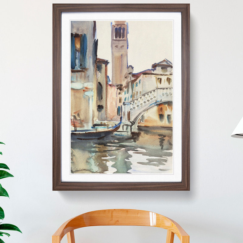 Bridge in Venice by John Singer Sargent - Picture Frame Painting, 65cm H x 48cm W x 2cm D, Walnut