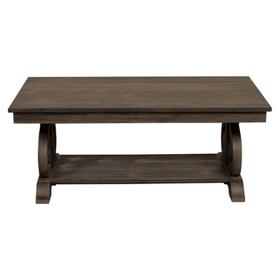 Classic Traditional Cocktail Table With Bottom Shelf Scrolled Base Support 1Pc Wooden Furniture Living Room Coffee Table