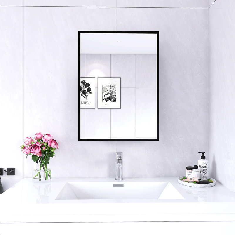 Armoire à pharmacie noire avec miroir, H 26 po x l 20 po x P 4,9 po