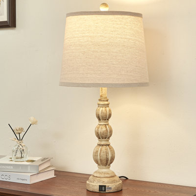 26" Resin Table Lamp with USB and Type-C Outlet