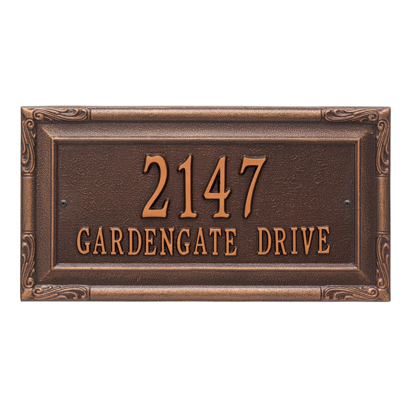 Plaque d'adresse murale sur 2 lignes Gardengate, Cuivre antique, Oui