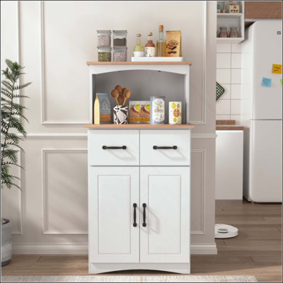 Wooden Kitchen Cabinet Pantry Storage Microwave Cabinet With Storage Drawer