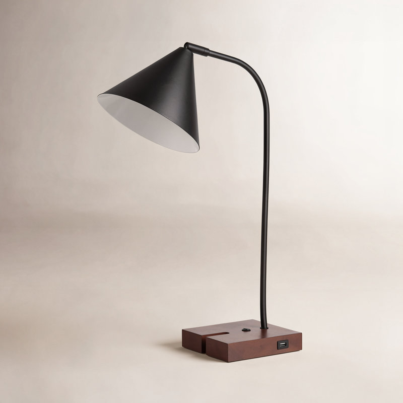 Dalli Solid Wood USB Desk Lamp, Walnut, Black
