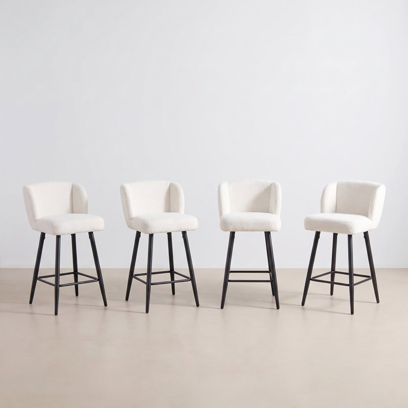 Upholstered Bar Stool with Iron Frame, White, 4