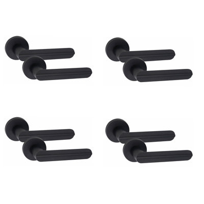 4 Pairs Modern Lima Design Premium Door Handles on Round Rose in Matt Black Finish