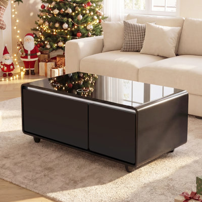 Smart Coffee Table with Fridge Drawer Wireless Charging and Bluetooth Speakers