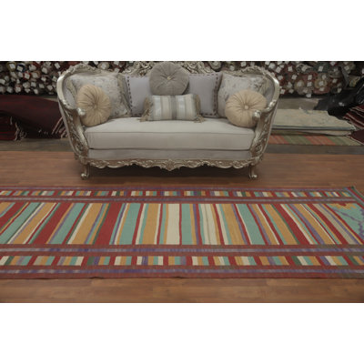 Tapis oriental rayé en laine Kilim 4x12