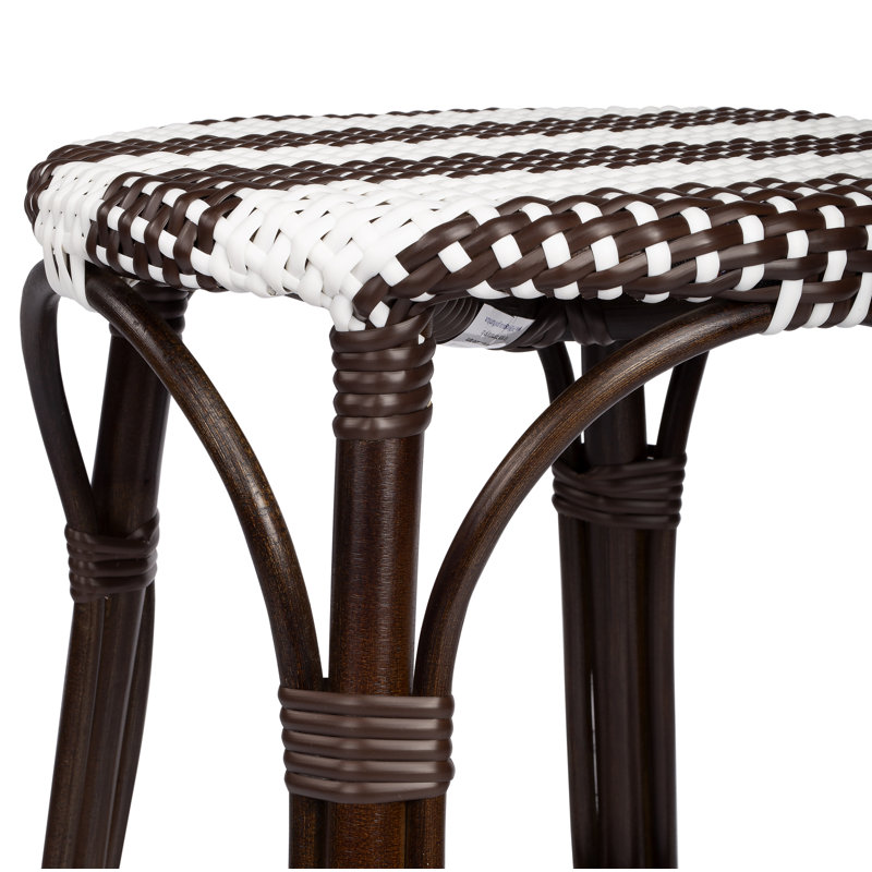 Tobias Rattan Bar Stool & Counter Stool, White/Brown Stripe/Dark Brown Rattan Frame, Bar Stool (30" Seat Height)