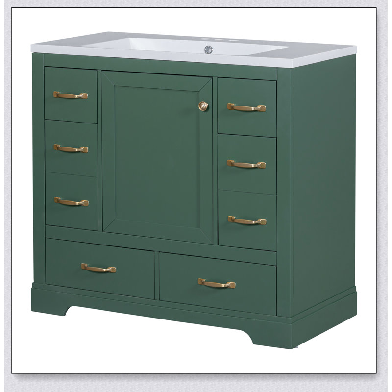 Ensemble de meuble-lavabo 36 po avec lavabo, six tiroirs, diviseur de tiroir multifonctionnel, tablette réglable