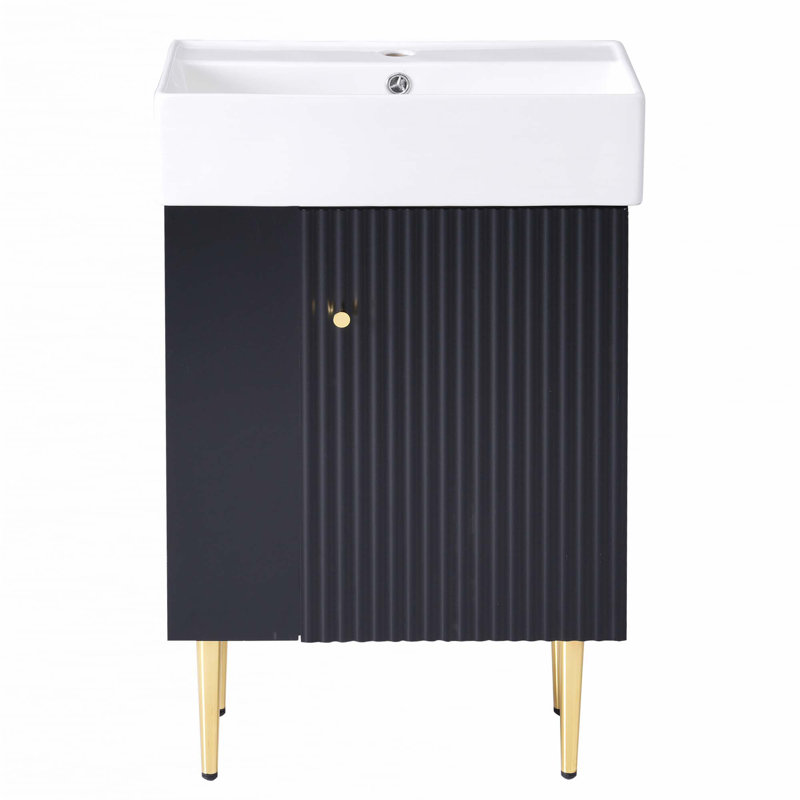 Meuble-lavabo 21,6 po avec lavabo simple en céramique, rangement à gauche, Noir