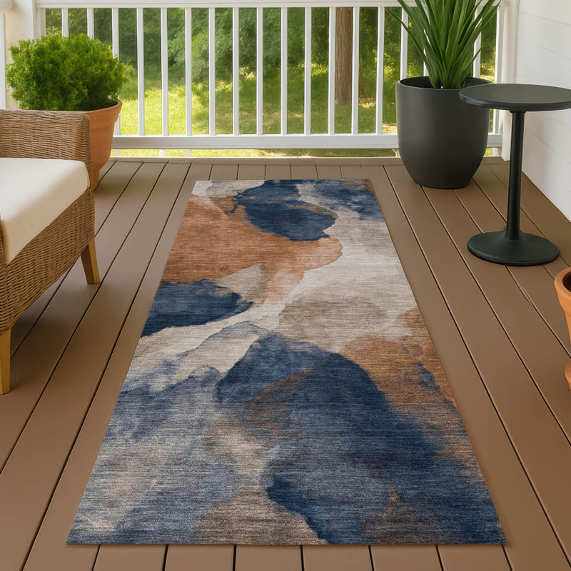 Tapis abstrait intérieur / extérieur lavable à la machine Chantille ACN2969, Marine, Tapis de couloir 2 pi 3 po x 7 pi 6 po