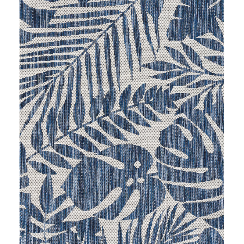 Blue and White Synthetic 4' x 6' Rectangular Washable Rug