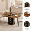 Table de salle à manger ronde extensible de 110 à 150 cm avec rangement dissimulé, style campagnard moderne, en bois de noyer, idéale pour la cuisine et le salon.