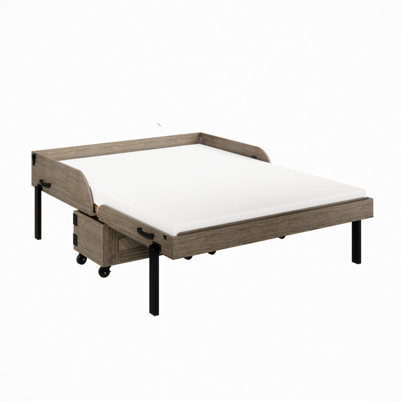 Grand lit à roulettes avec matelas Imperial, Gris/brun