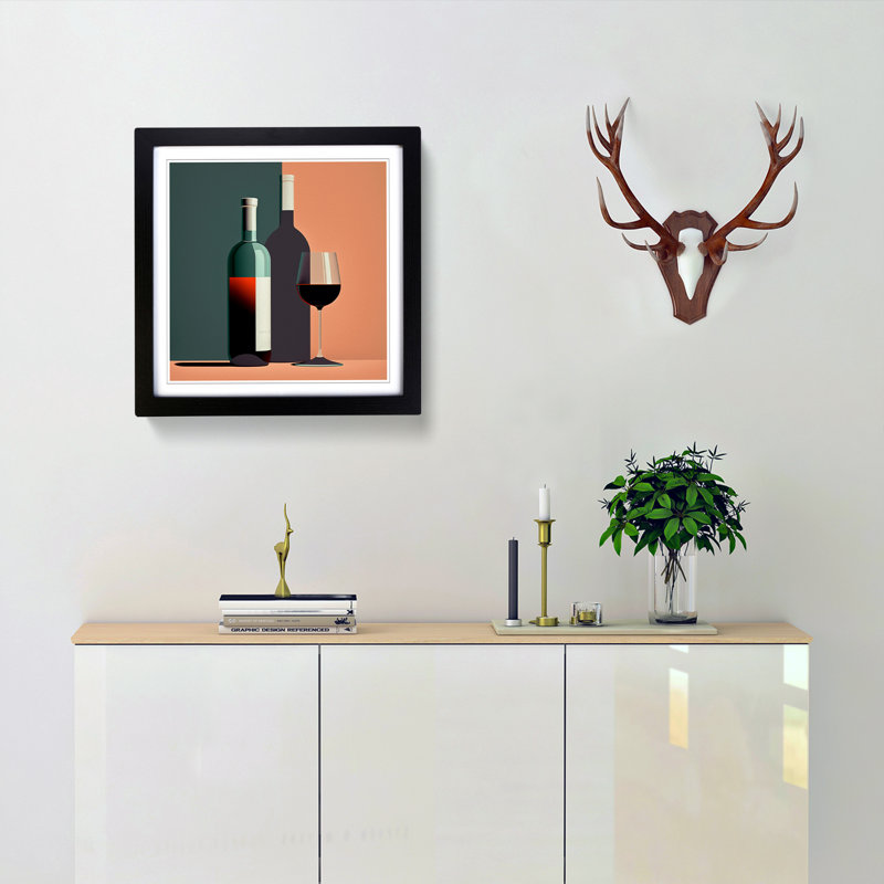 Wine Mid-Century - Single Picture Frame Print on Wood, Black