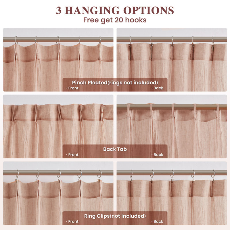 Paire de rideaux en mélange de coton, 40" W x 84" L, Coral Pink
