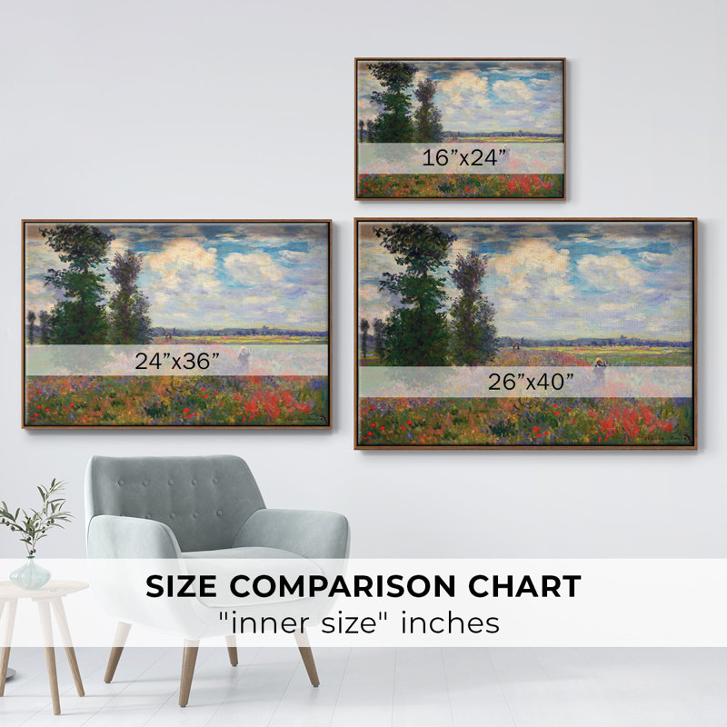 Monet - reproduction de cadre flottant sur toile, Cadre noyer, H 25 po x l 37 po x P 2 po