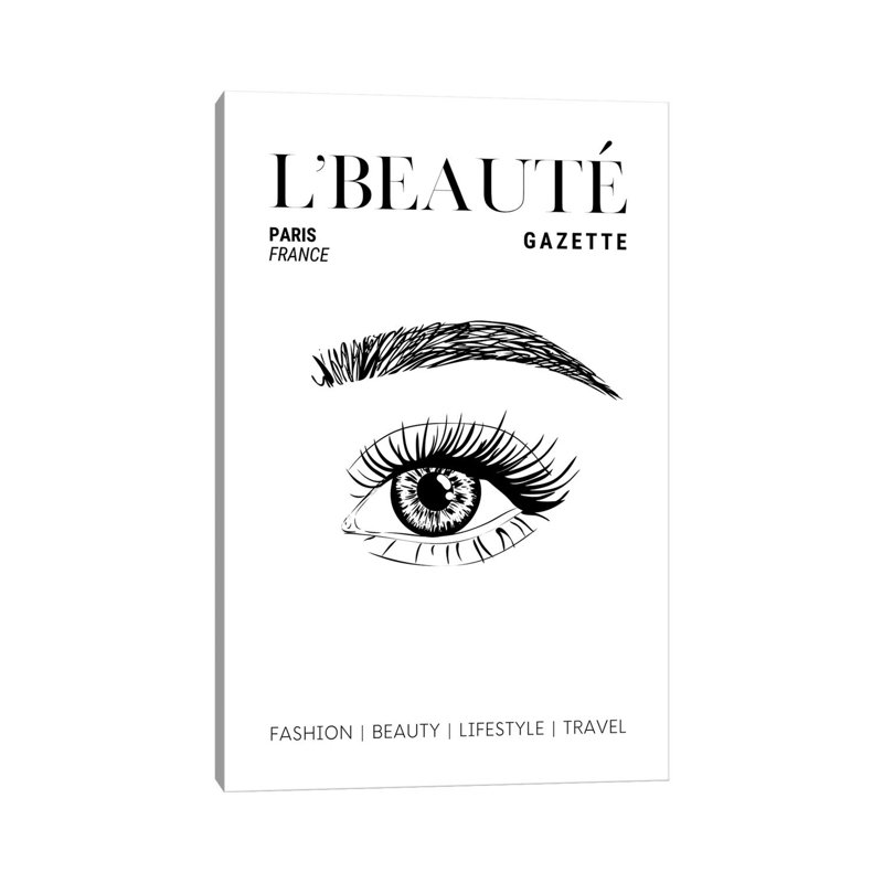 L'Beaute French Beauty Magazine Cover With Eyebrows And Eyelashes by Design Harvest - Wrapped Canvas Print
