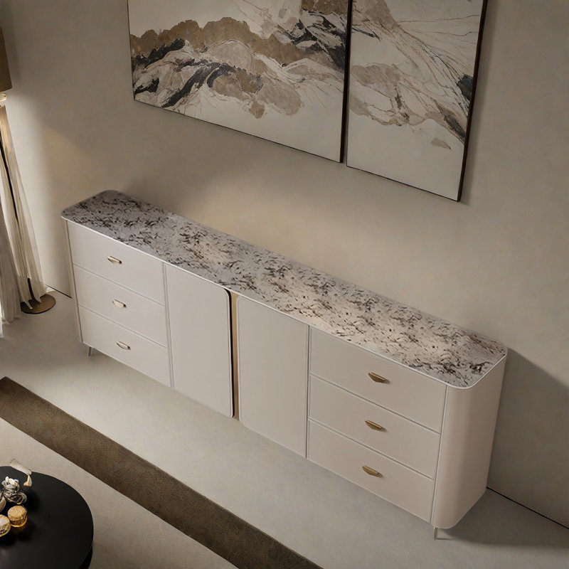 Italian Minimalist Luxury Sideboard, Off-White, 35.43" H x 78.74" W x 13.78" D