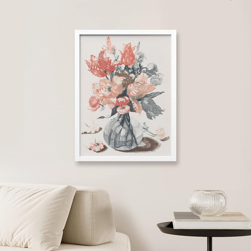 «Pastel» rose et bleu bouquet de fleurs, impressions florales botaniques pour salon, encadré sur papier, Blanc