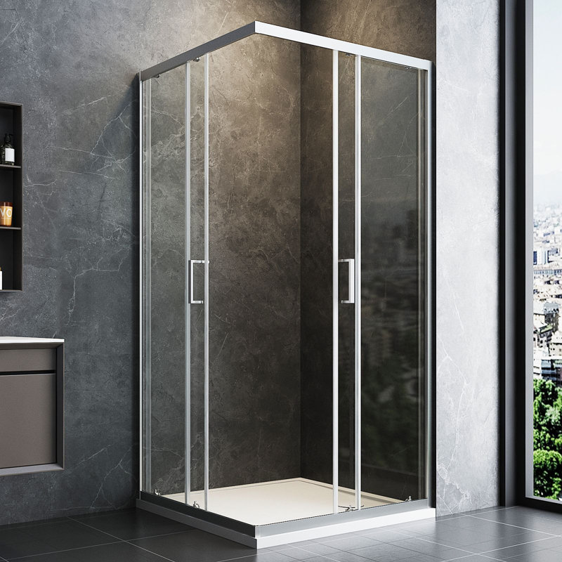 Corner Chrome Sliding Shower Enclosure With Two Handles