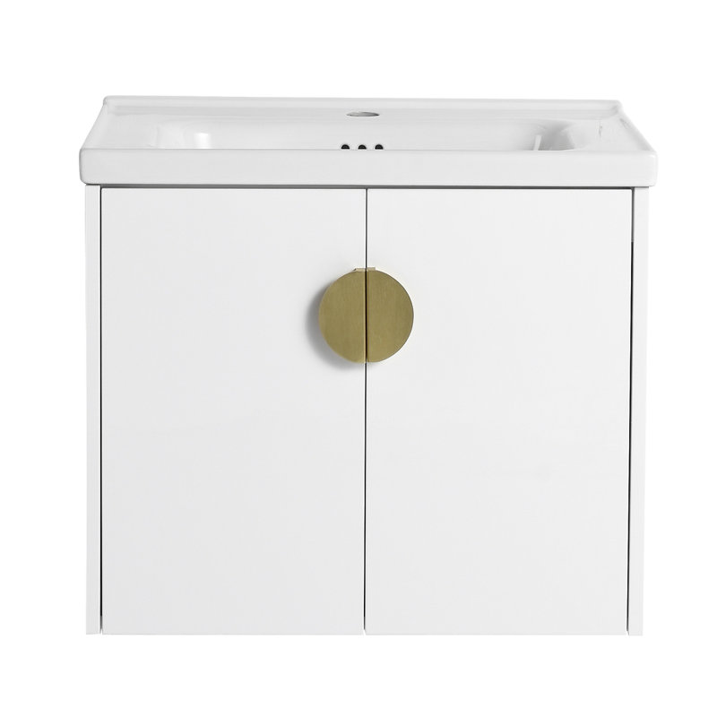 Meuble-lavabo à fermeture en douceur 24 po avec lavabo, pour petite salle de bain, Blanc, 24"