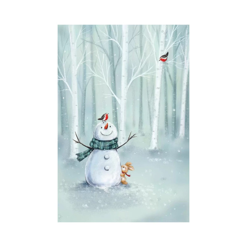 «Snowman in Wood II» par Makiko, reproduction d'art sur toile tendue, H 12 po x l 8 po x P 0,75 po