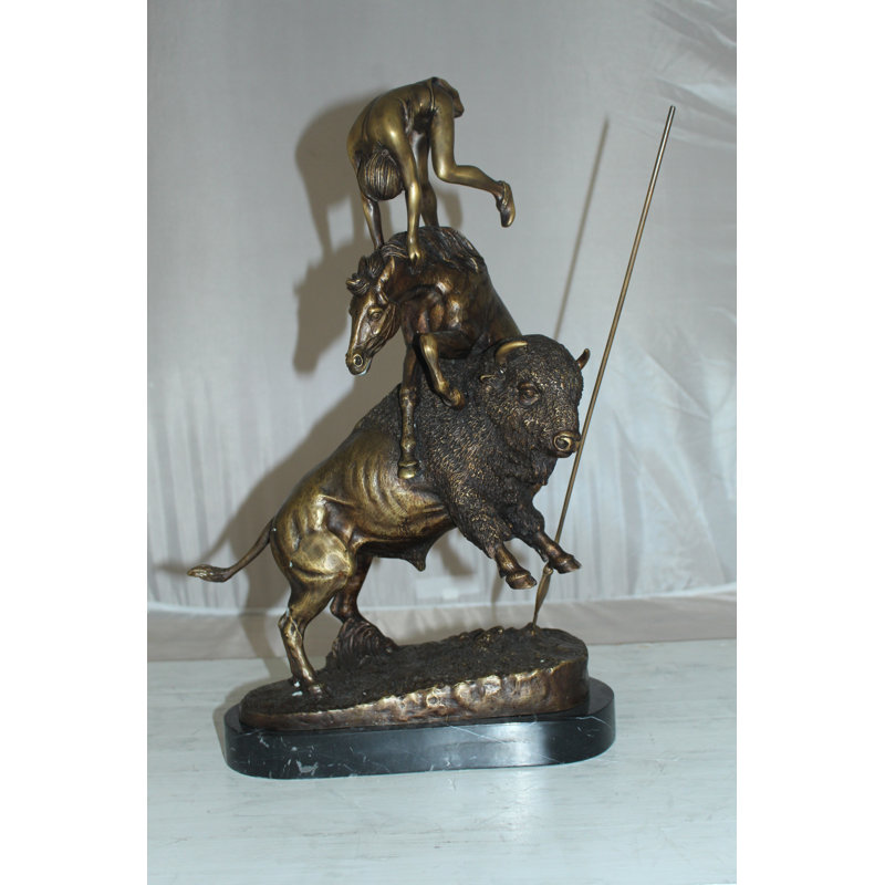 Statue de cheval de bison Nifao à finition bronze inspirée de Remington