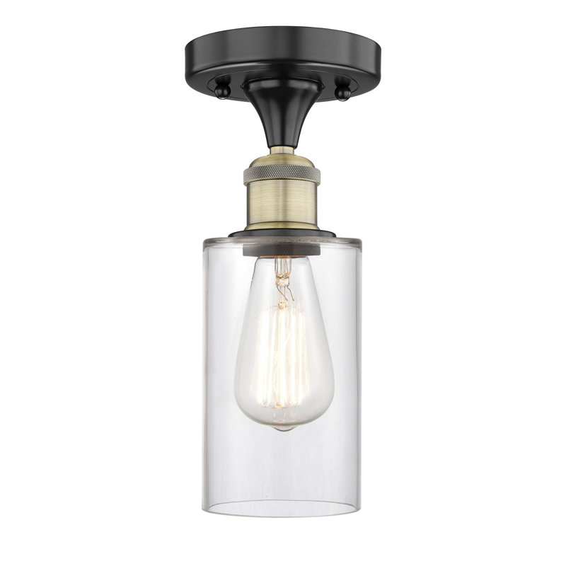 Plafonnier semi-encastré 1 lumière 3,88 po Broadoaks, Transparent, Laiton antique noir