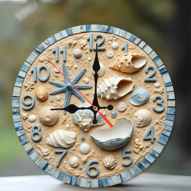 Horloge murale décor de plage coquillage mosaïque