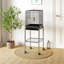 Cage à oiseau 45 po en métal, cage à perroquet, volière à oiseaux avec support à roulettes amovible, panier de rangement et accessoires - noir