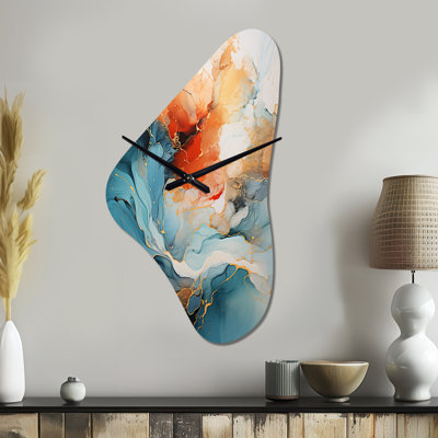 Horloge murale 3D Teal Orange Bold Abstract Flow Collage II - Boomerang