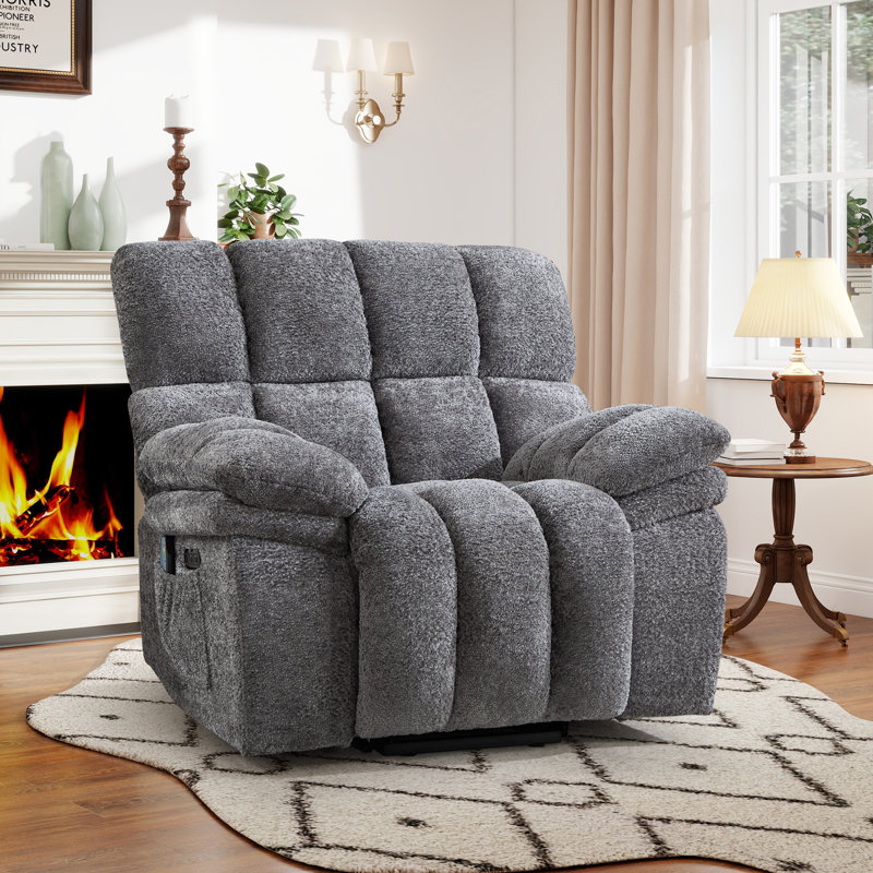 42.91" Wide Chenille Upholstered Power Lift Assist Recliner With 8-Point Massage, Lumbar Heat, USB & Type-C Charging, Gray