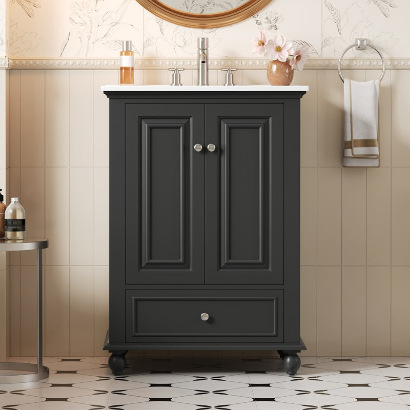 Meuble-lavabo 24 po avec lavabo en céramique, Noir