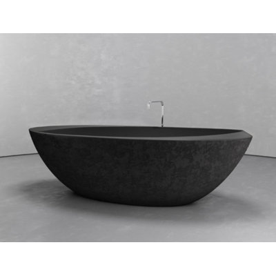 Vast Studio 74.8" x 39.8" Textured Black Concrete  Freestanding Oval Bathtub –  Black/Black Interior Deep Soaking Tub with Metallic Luxury Finish & Contemporary Spa-Inspired Design 