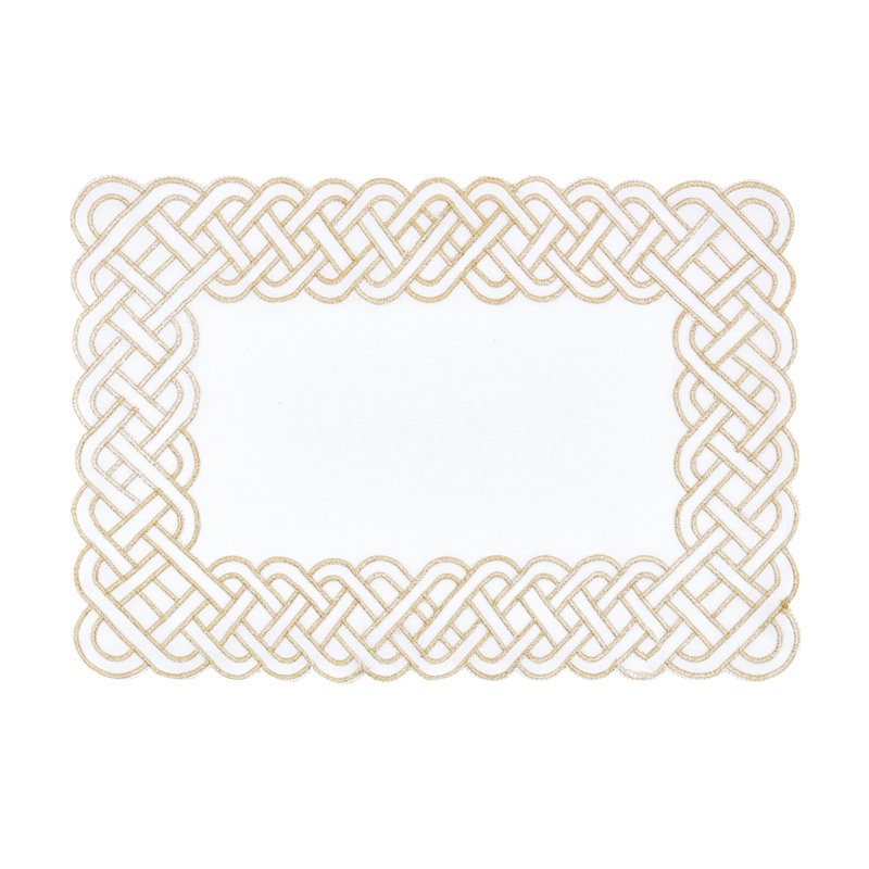 Gold Embroidered Fabric Rectangle Placemats Set of 4