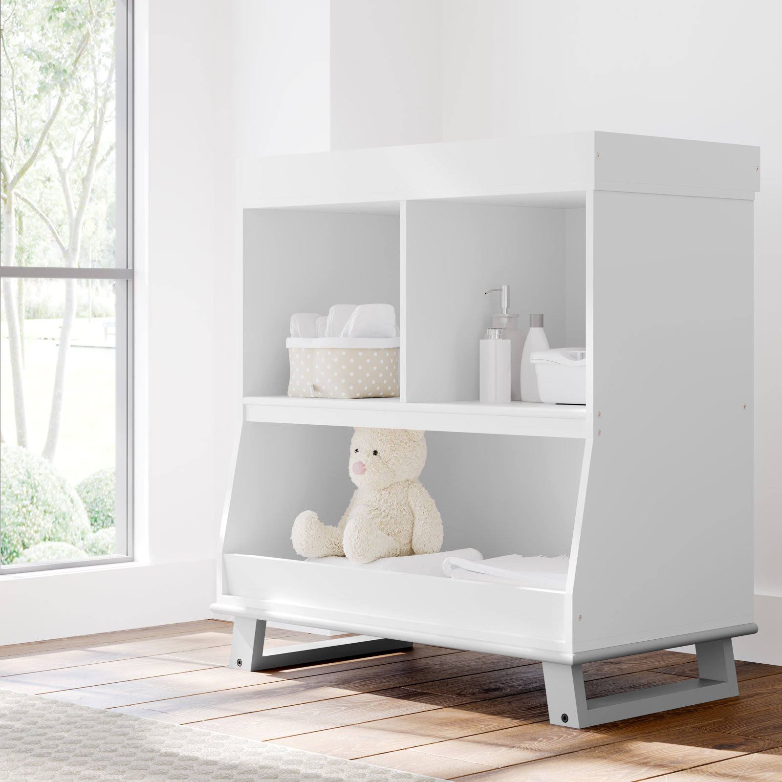 Modern Changing Table, White/Pebble Gray