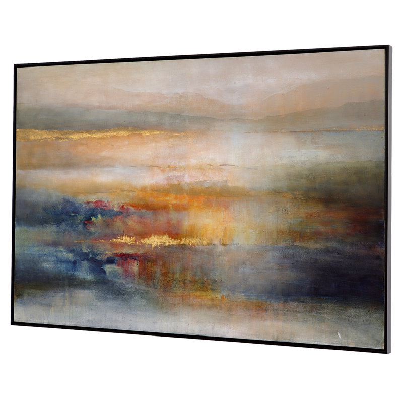 Seafaring Dusk Abstract Landscape Canvas Print with Black Frame