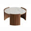 Table basse moderne en pierre frittée moderne avec pieds en dalle de noyer épais, plateau ultra-durable non poreux et conception circulaire sécuritaire pour les espaces de vie de style Mid-Century.-132240828